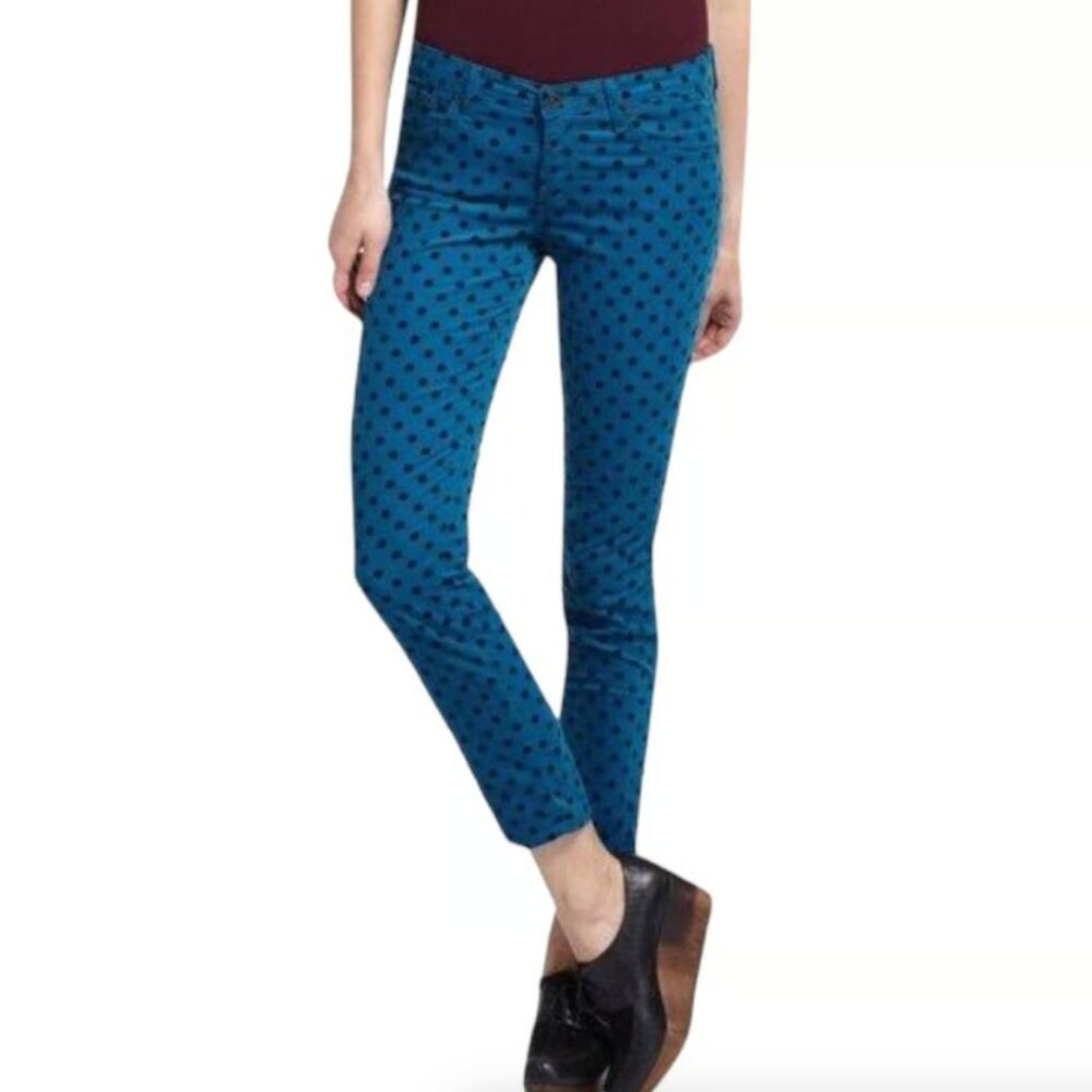 AG Adriano Goldschmied Jeans Womens 30 Blue Polka Dot Corduroy Stevie Rockabilly